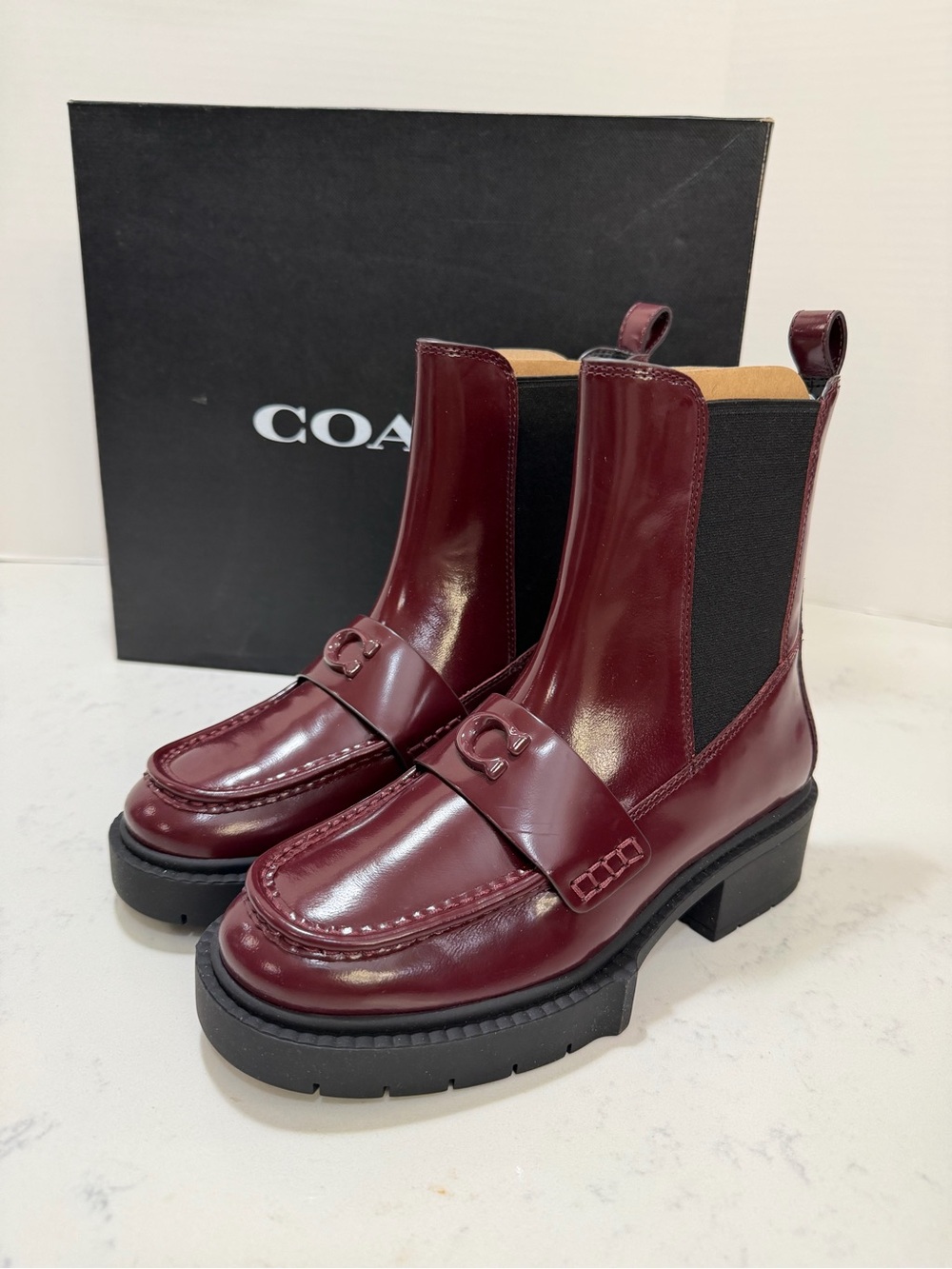 Authentic Coach Retail Burgundy Leather Chelsea Booties - Picture 4 of 13